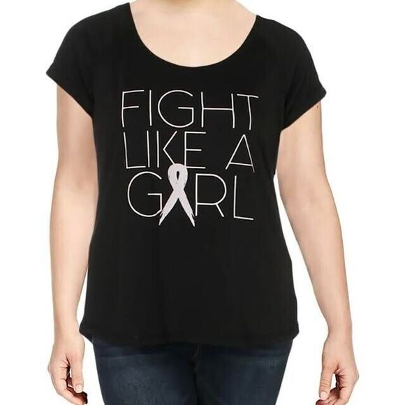 Ideology Tops - Ideology Womens Fight Like A Girl Breast Cancer Research Tee Blk/White Sz S BNWT